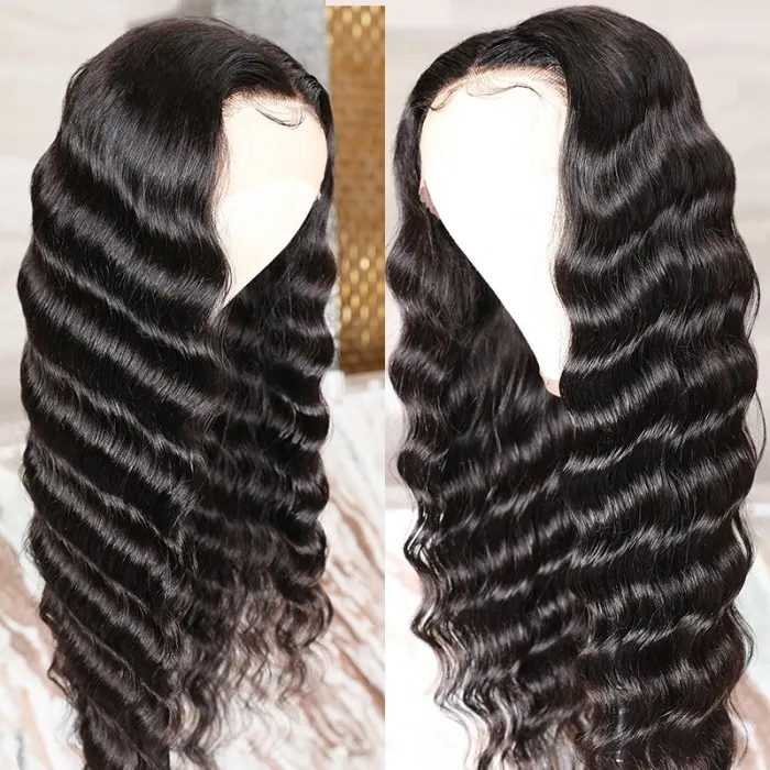 UNice Noir Deep Wave préplumés Lace Front Humain Cheveux Perruques Avec Bébé Cheveux