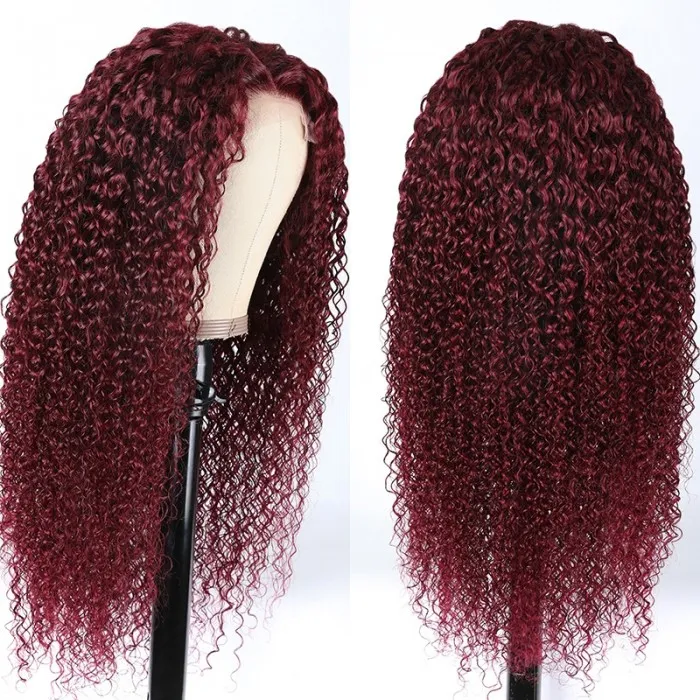 UNice 99j Cheveux Couleur Bouclé Lace Part Réel Cheveux Perruque à vendre