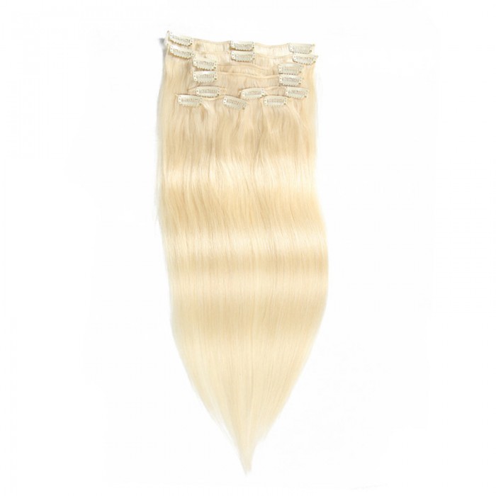 UNice 115g #60 Blonde Clip In Cheveux Vierge Cheveux Extensions 8Pcs/set