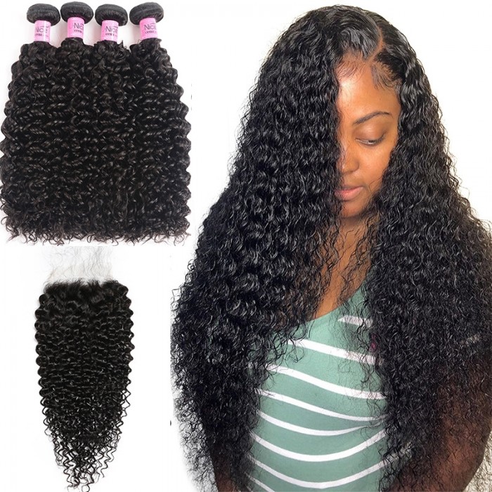 Unice Invisible 5x5 HD Lace Closure Avec 4 Paquets Curly Bouclé Sew In