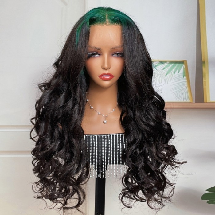 UNice Racines Vertes Noir Cheveux Loose Wave 13x4 Lace Front Perruque