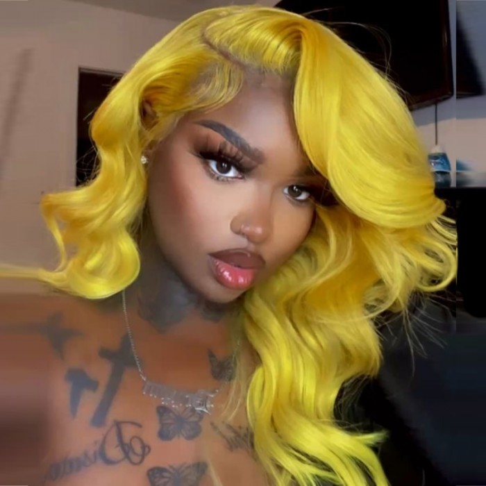 UNice Lemon Yellow Bob Shoulder Length Wig 13x4 Lace Front
