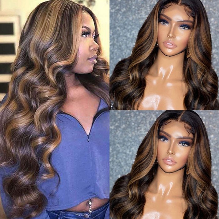 UNice Balayage #FB30 Body Wave Lace Front T Part Perruque Shadow Root Bronde Highlight Humain Cheveux Perruques Avec Bébé Cheveux Bettyou Series