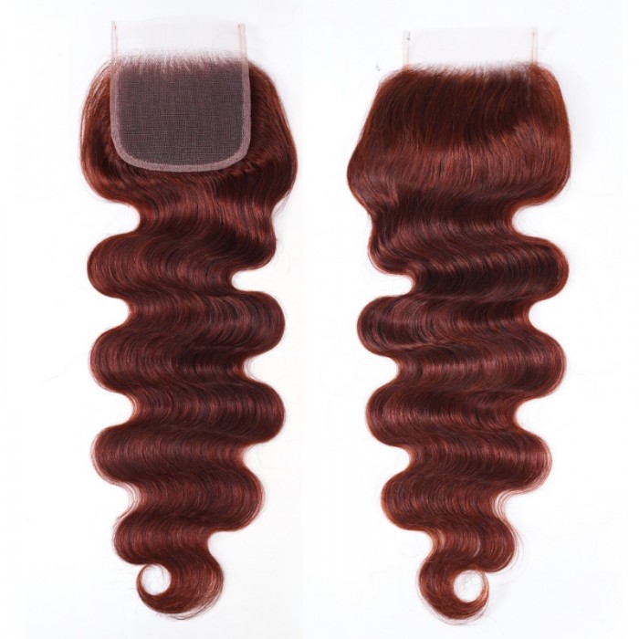UNice 33B Rouge Brun Body Wave 100% Humain Cheveux 4x4 Raie Libre Closure