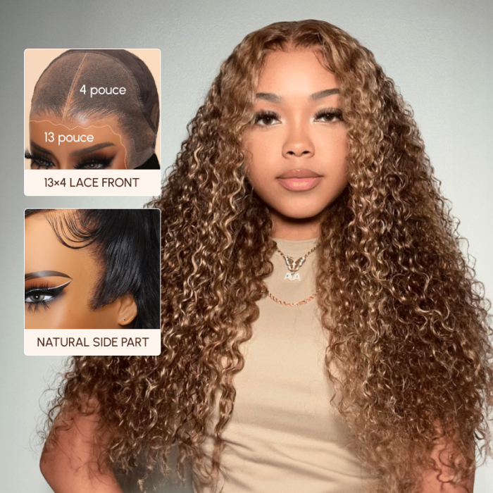 UNice 13x4 Lace Front Honey Blonde Highlights Bouclé Pre-Everything Perruque