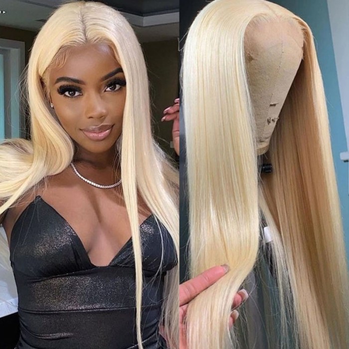 UNice 180% Densité 613 Blonde Transparent Full Lace Lisse Humain Cheveux Perruque