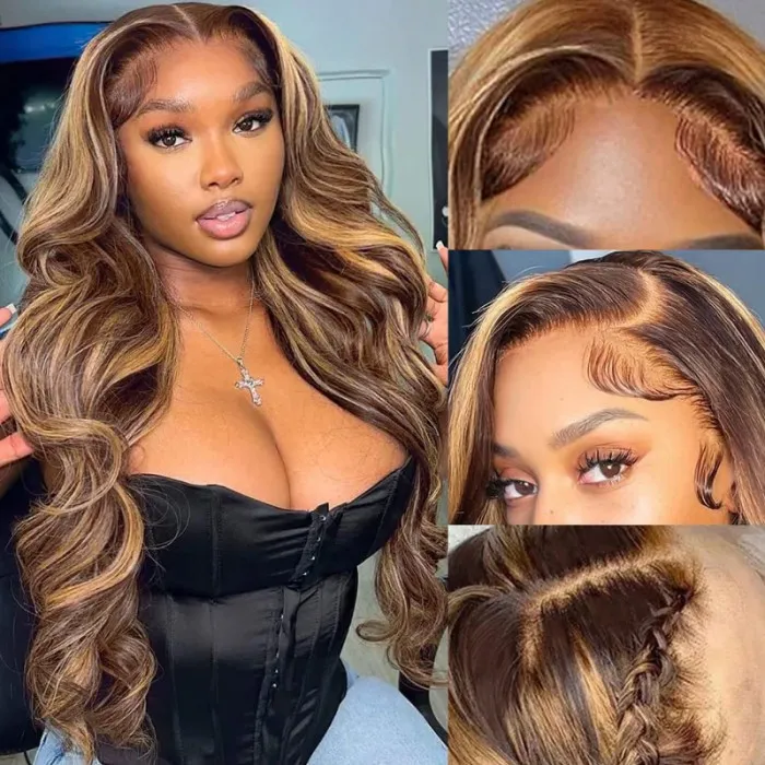 UNice Honey Blonde Body Wave 13x4 Glueless Sans Colle Lace Front 150% Densité Perruque