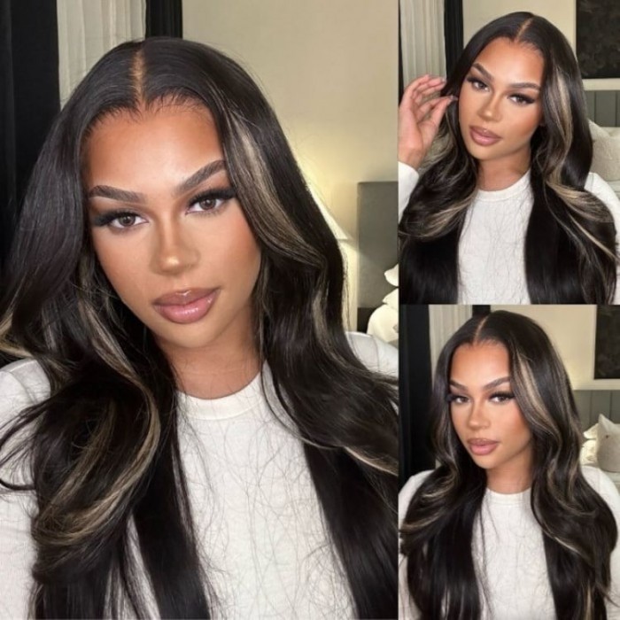UNice 13x4 Pre-everything Lace Frontal Body Wave Perruque Avec Blonde Highlights 150% Densité