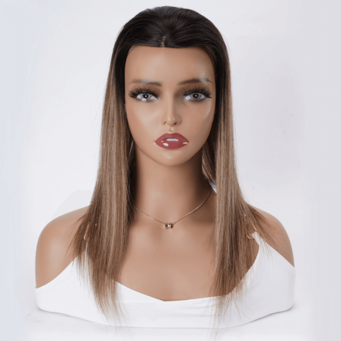 UNice Hair Topper Brown Balayage Hand-Tied Lace Front And Weft Hollow Net Hairpiece
