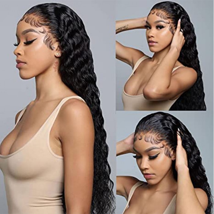 UNice Cheveux Water Wave Perruques 100% Humain Cheveux 13x4 Lace Front Perruque