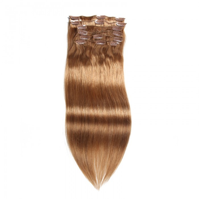 UNice 115g #12 Marron Vierge Cheveux Extensions Clip In Cheveux 8Pcs/set