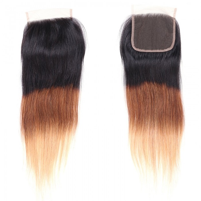 UNice Cheveux 1PC T1B / 4/27 couleur ombre fermeture en dentelle partie gratuite T1B / 4/27 100% cheveux raids