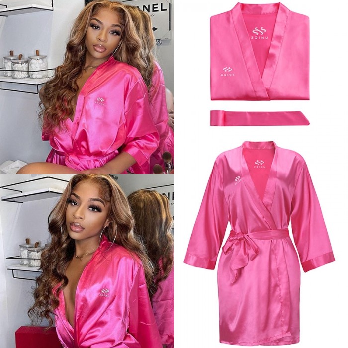 UNice France Exclusive Pink Silk Robe Nightwear (1 pc)