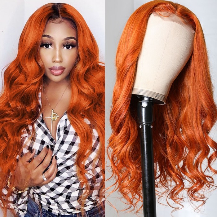 UNice gingembre Orange Body Wave Humain Cheveux Lace Part Perruques Pour Femme