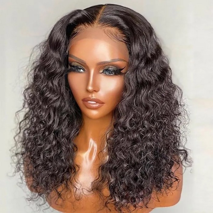 UNice Cheveux Water Wave Court Bob 4x4 Lace Closure Perruque Avec cheveux ligne réaliste et indétectable