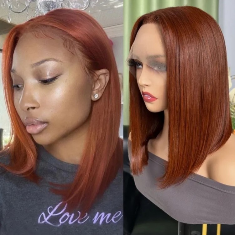 UNice Dark Auburn Brown Long Sleek Bob 13x4 Lace Front Wig