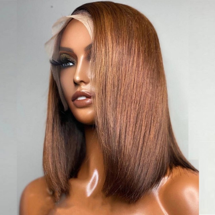 UNice Dark Auburn Brown Long Sleek Bob 13x4 Lace Front Wig